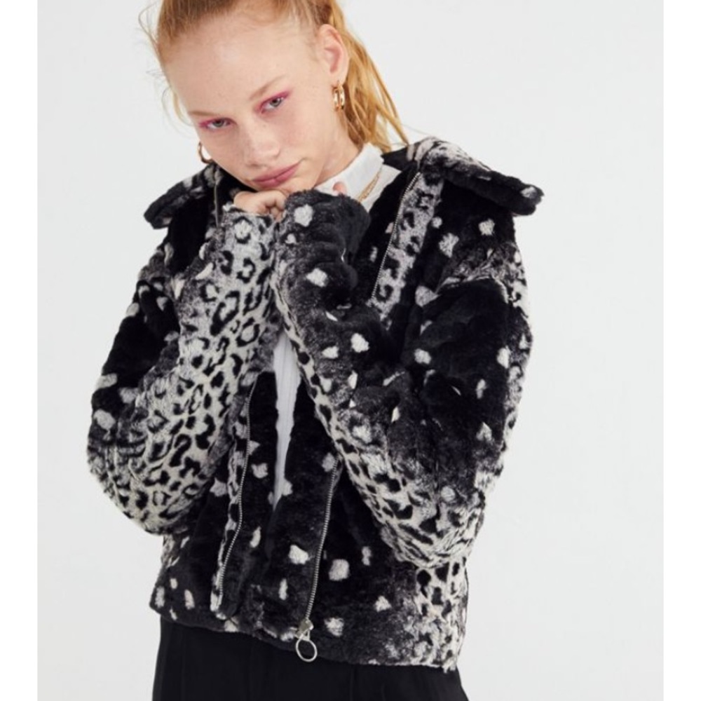 UO Colette Animal Print Faux Fur Jacket